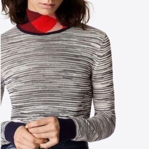 Tory Burch Sweater Arielle Turtleneck in Space Grey Red Blue Plaid